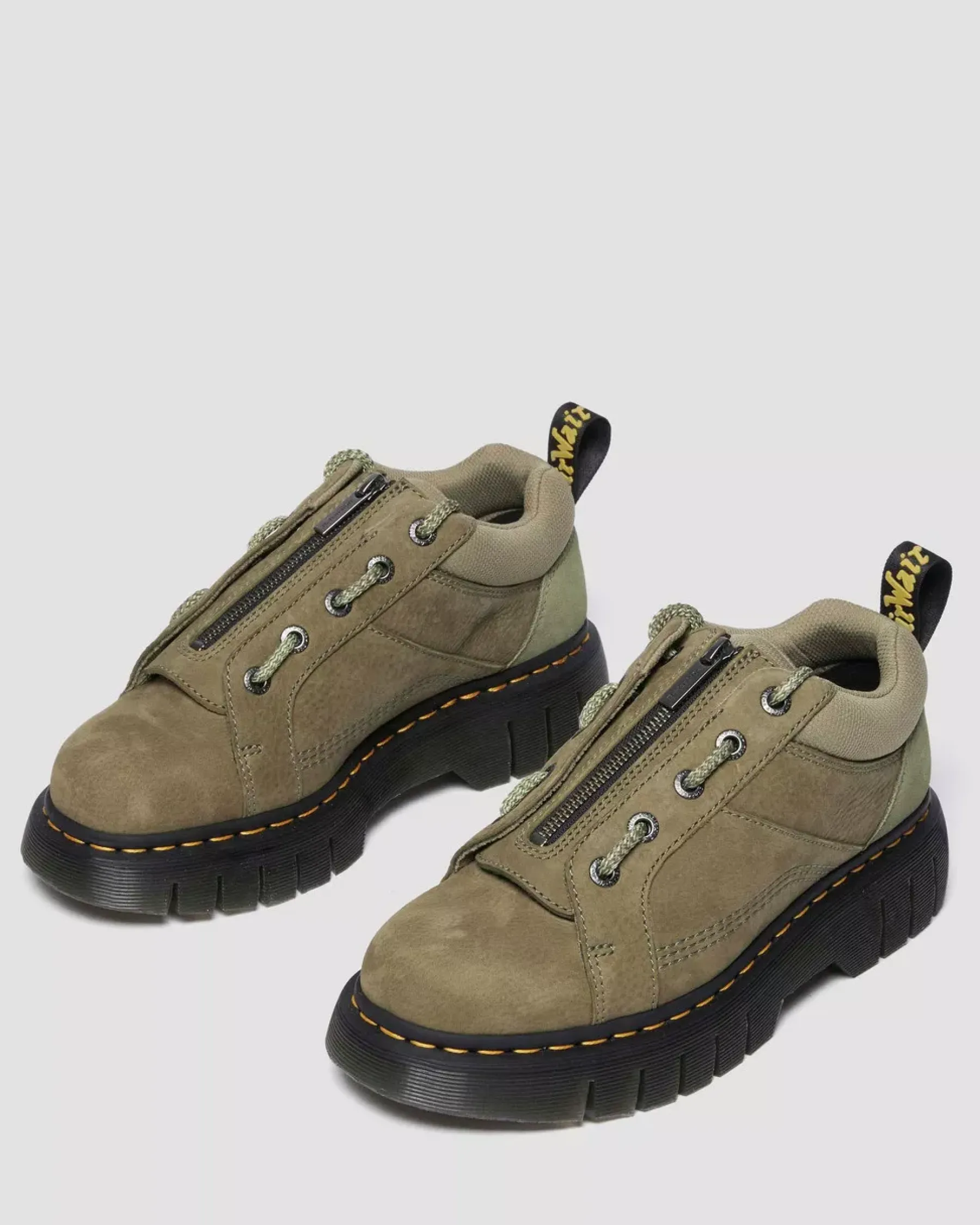 Casual Boots|Shoes>Dr. Martens Woodard Tumbled Nubuck Leather Low Casual Boots Muted Olive — Titan