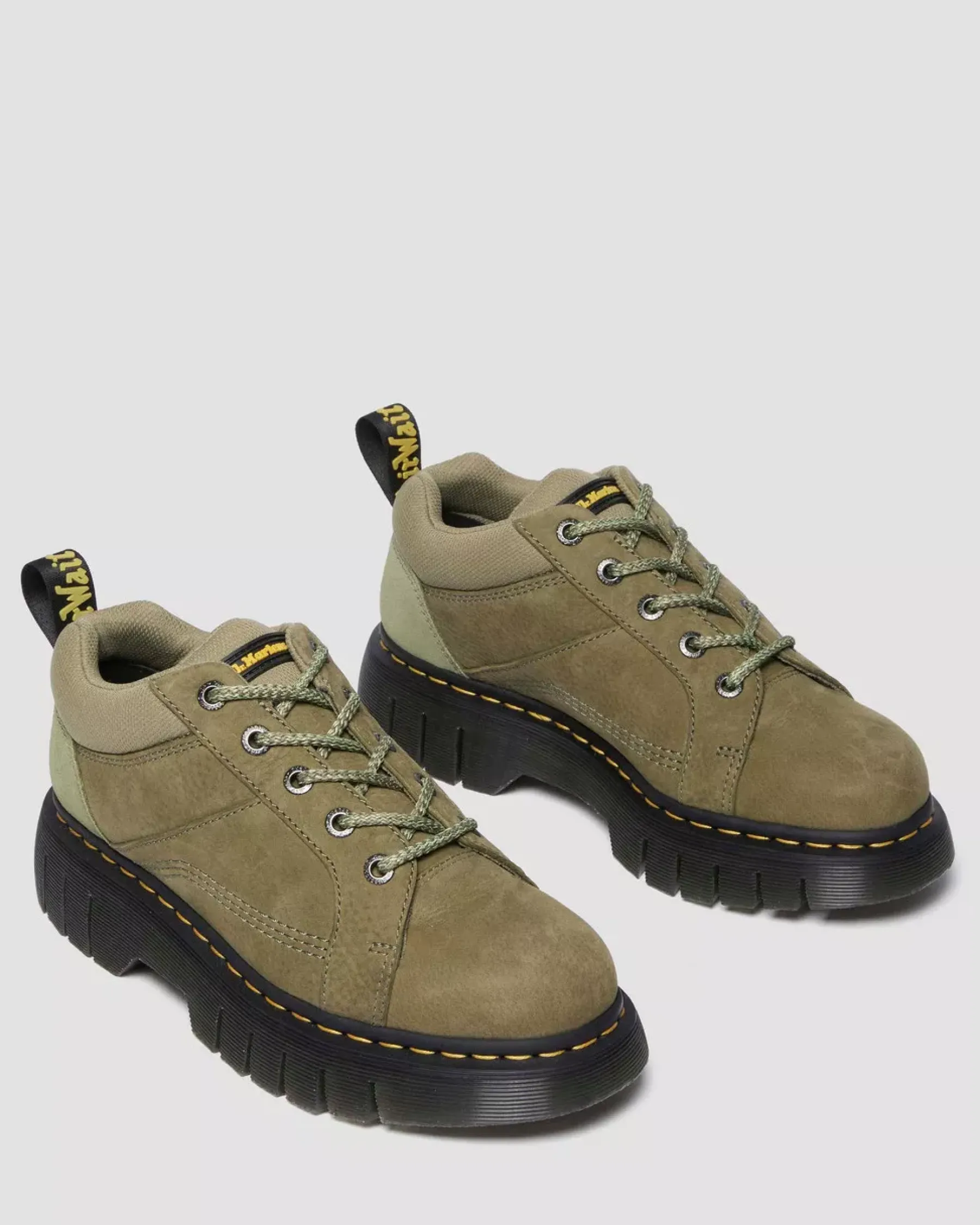 Casual Boots|Shoes>Dr. Martens Woodard Tumbled Nubuck Leather Low Casual Boots Muted Olive — Titan