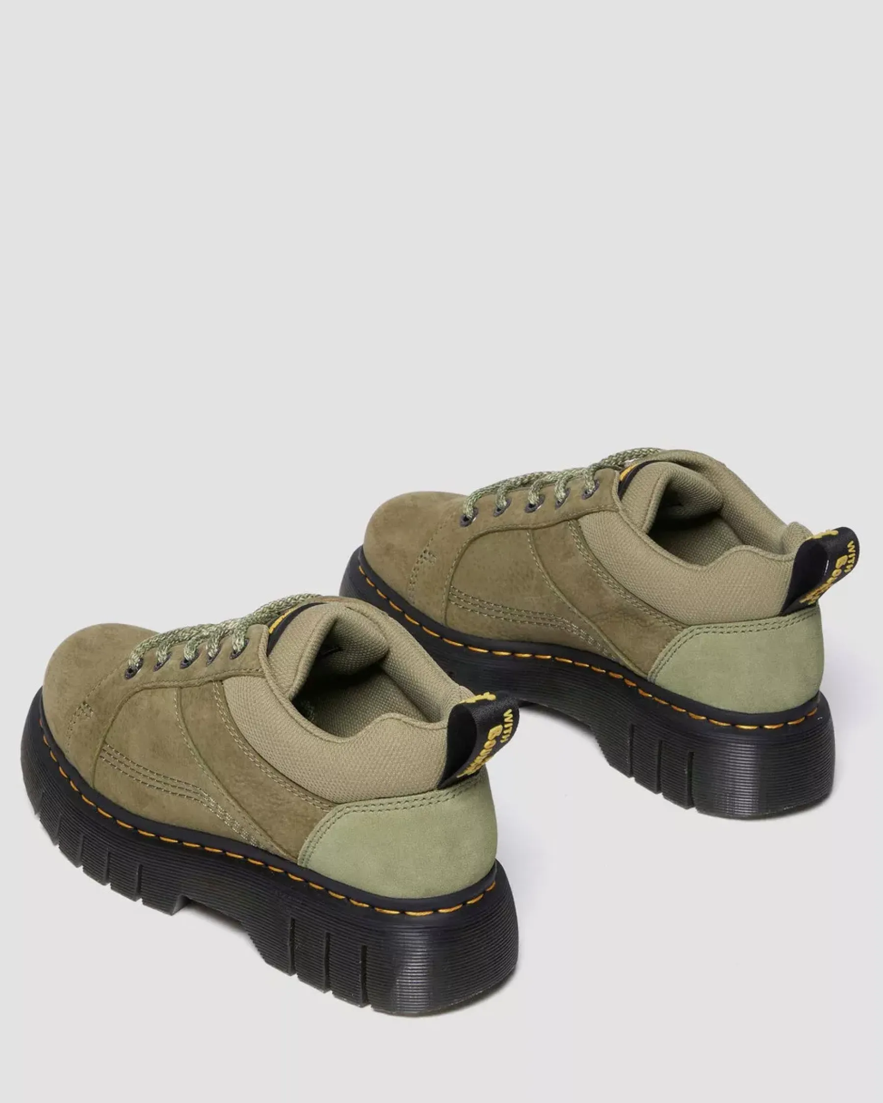 Casual Boots|Shoes>Dr. Martens Woodard Tumbled Nubuck Leather Low Casual Boots Muted Olive — Titan
