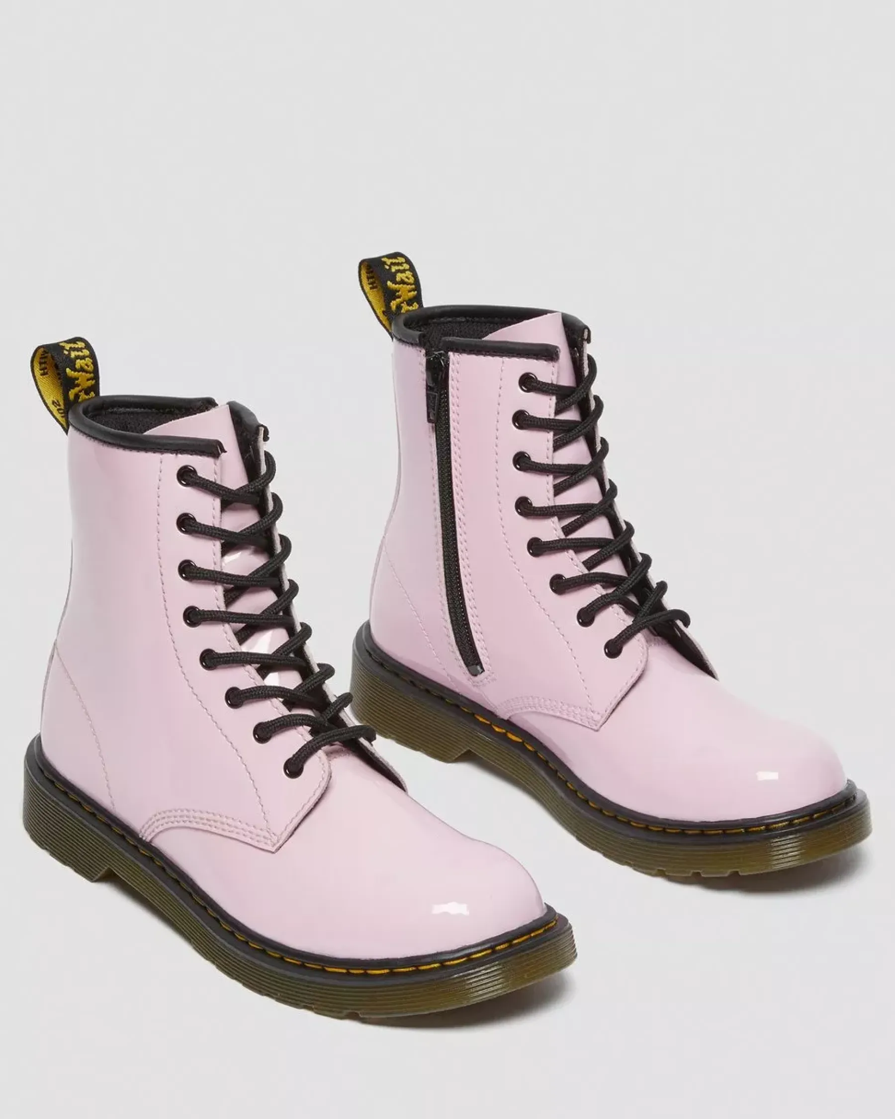 Glitter & Patent Boots|School Styles>Dr. Martens Youth 1460 Patent Leather Lace Up Boots Pale Pink — Patent Leather