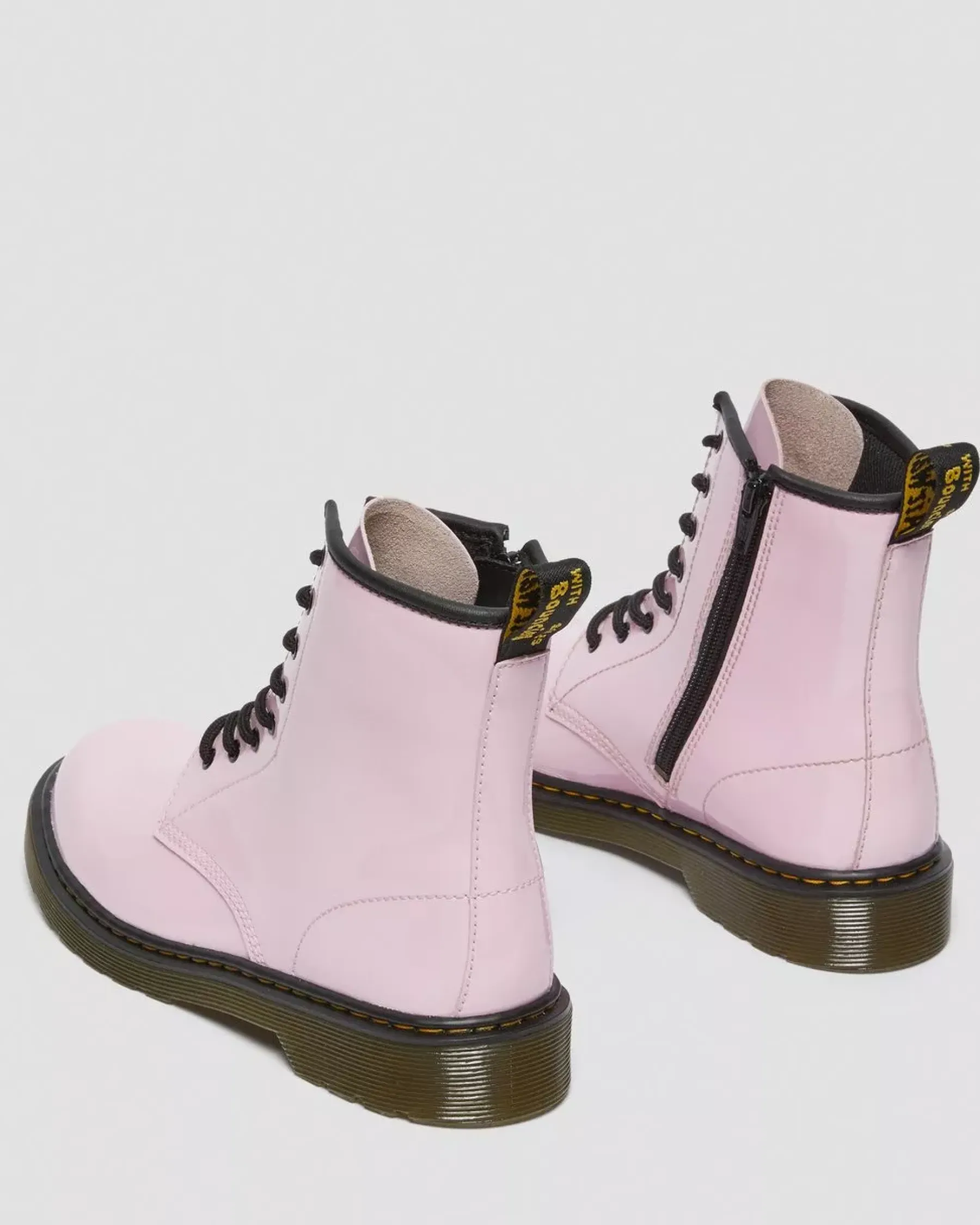 Glitter & Patent Boots|School Styles>Dr. Martens Youth 1460 Patent Leather Lace Up Boots Pale Pink — Patent Leather