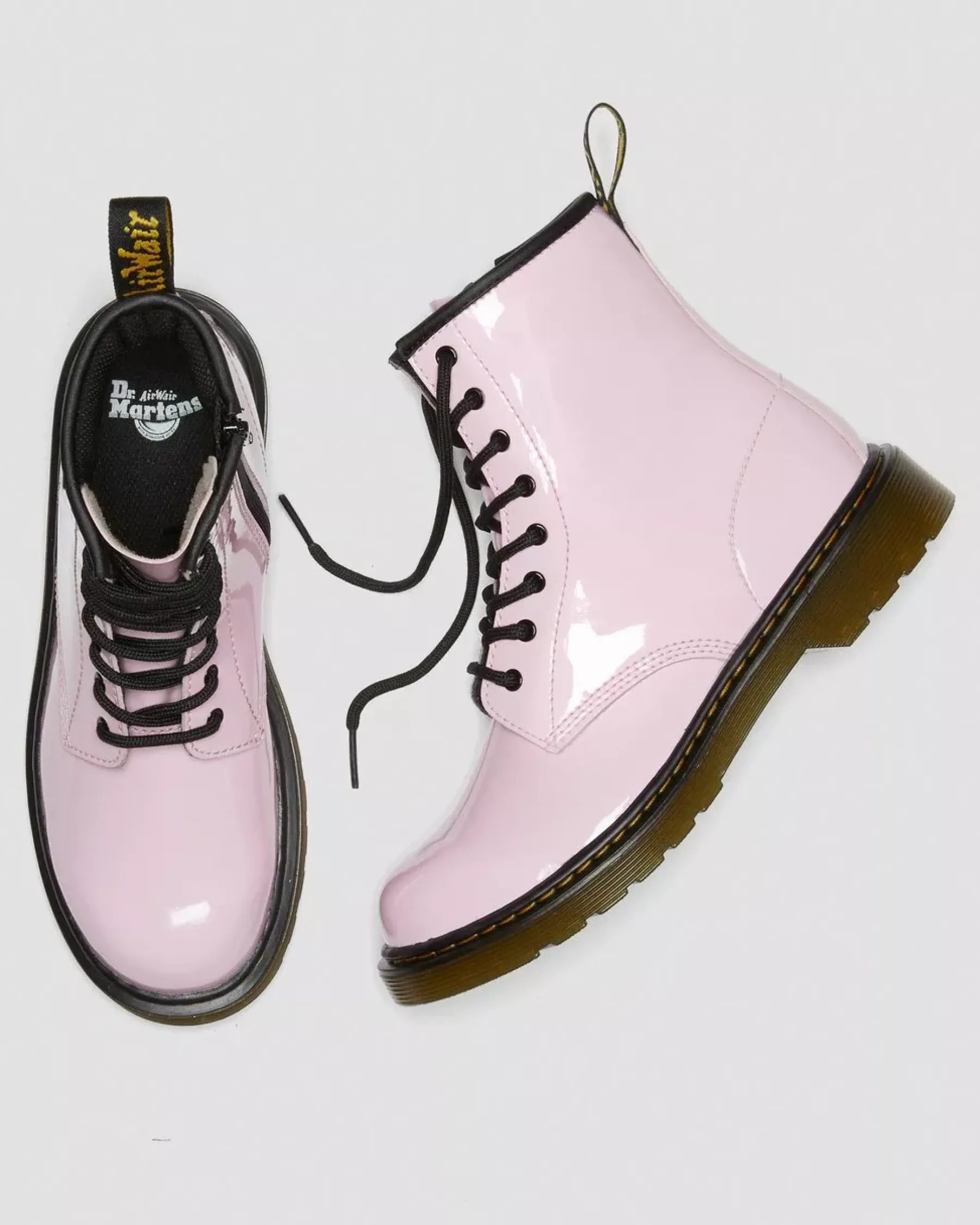 Glitter & Patent Boots|School Styles>Dr. Martens Youth 1460 Patent Leather Lace Up Boots Pale Pink — Patent Leather