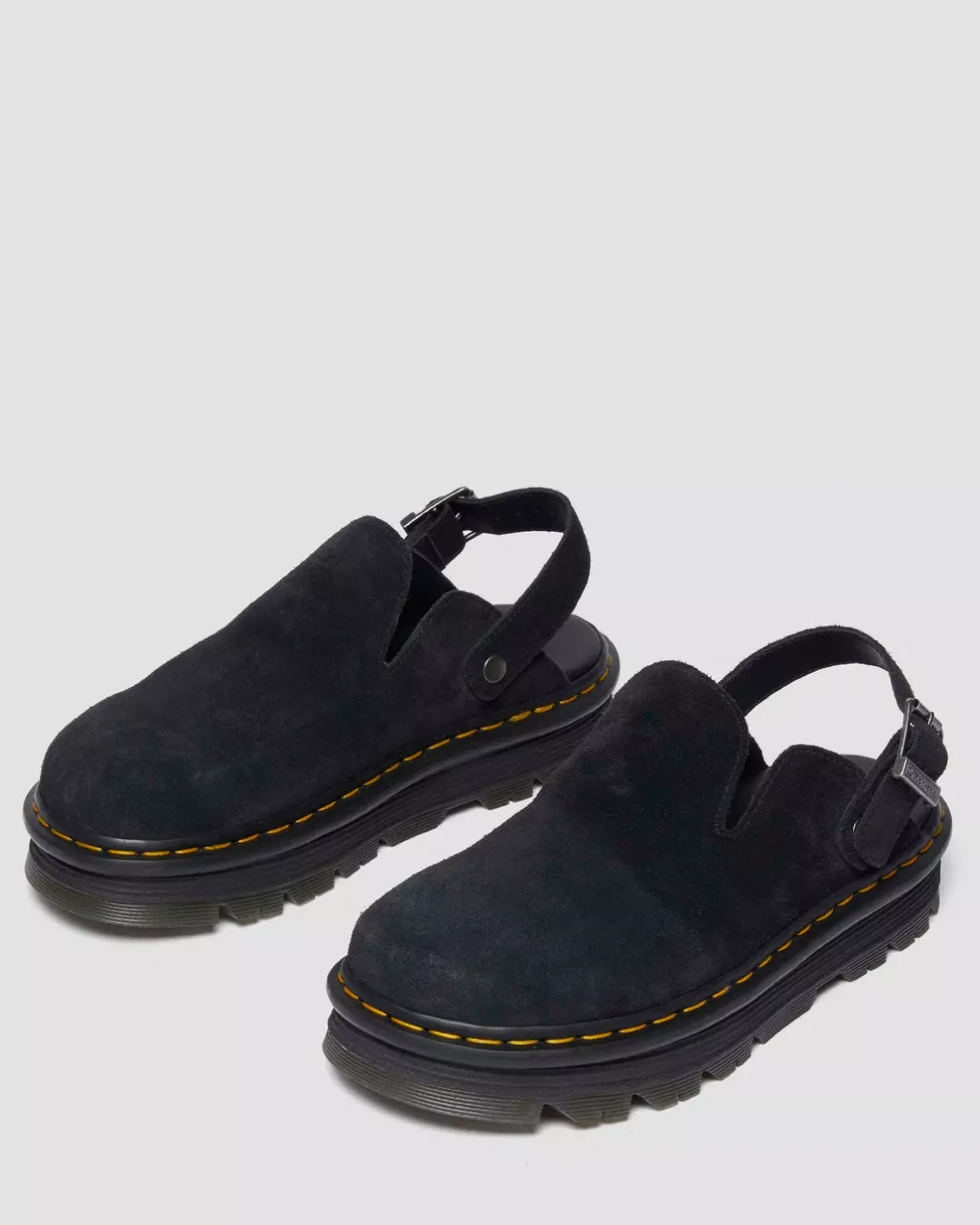 Mules & Slides|Sandals>Dr. Martens Zebzag Suede Casual Slingback Platform Mules Black — E.H.Suede