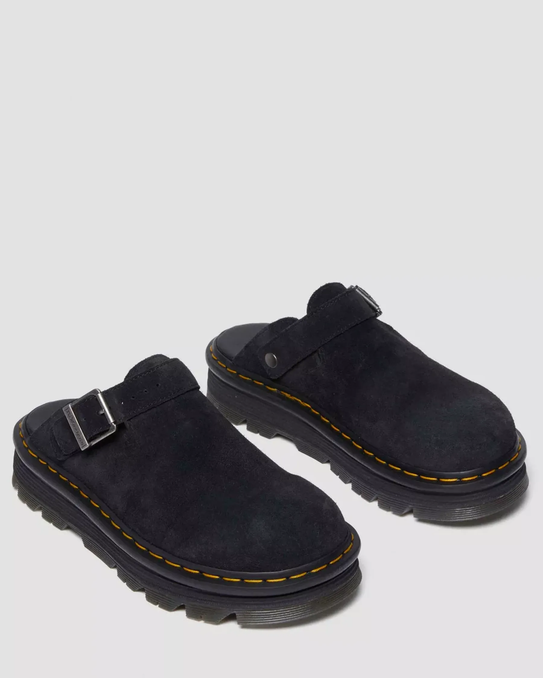 Mules & Slides|Sandals>Dr. Martens Zebzag Suede Casual Slingback Platform Mules Black — E.H.Suede