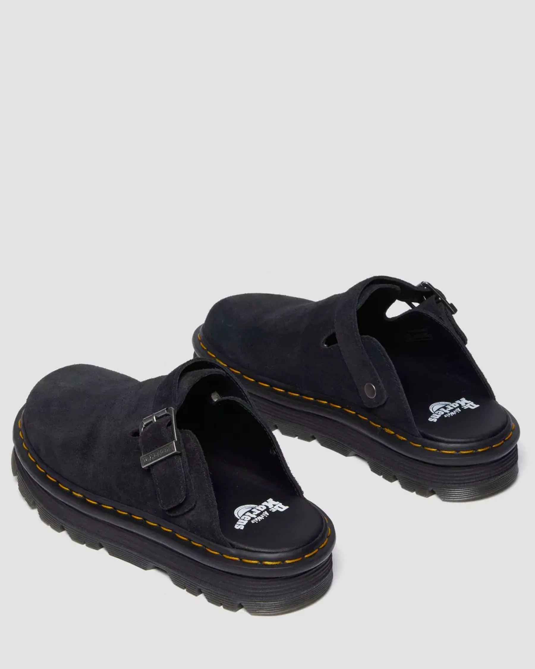 Mules & Slides|Sandals>Dr. Martens Zebzag Suede Casual Slingback Platform Mules Black — E.H.Suede