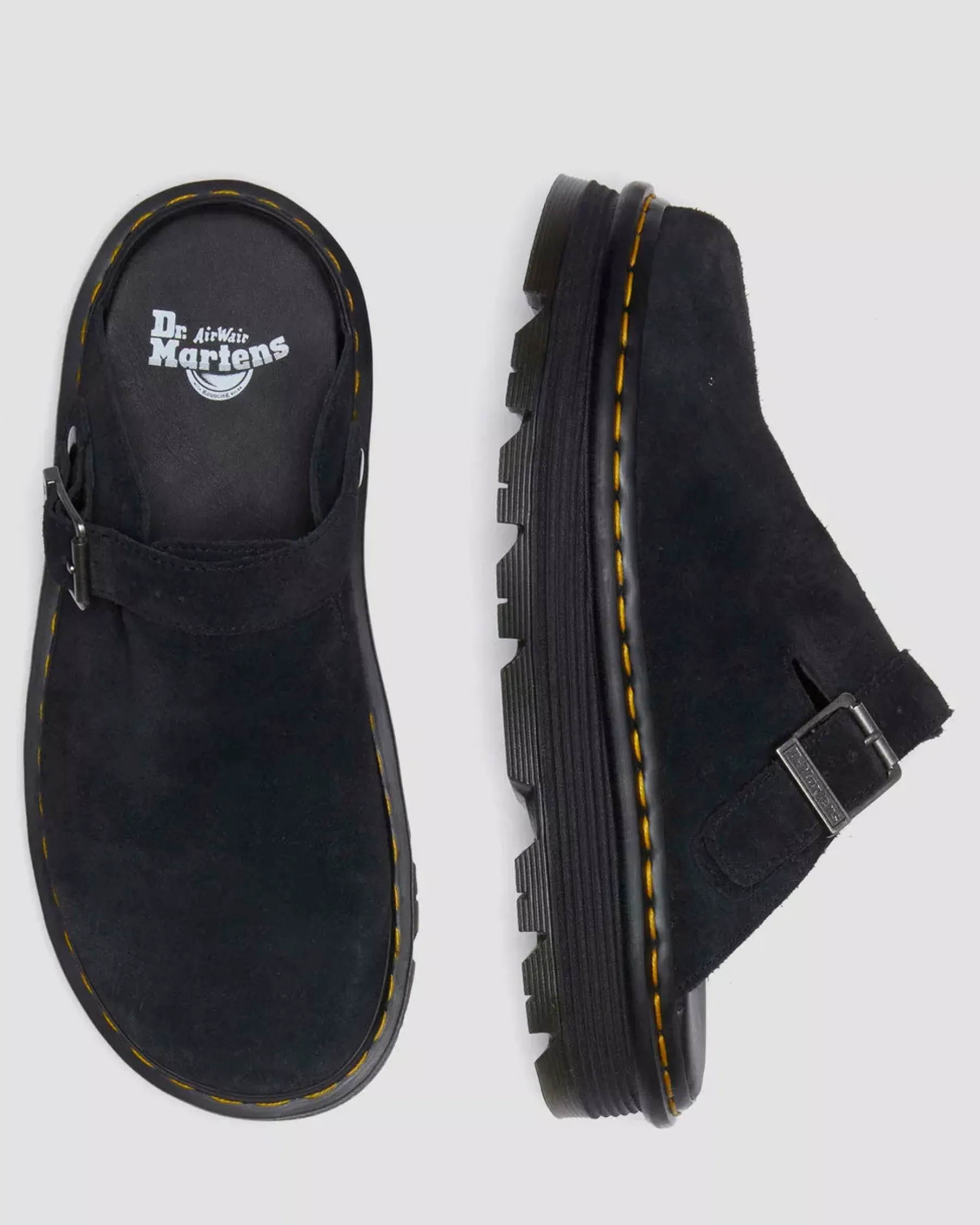 Mules & Slides|Sandals>Dr. Martens Zebzag Suede Casual Slingback Platform Mules Black — E.H.Suede