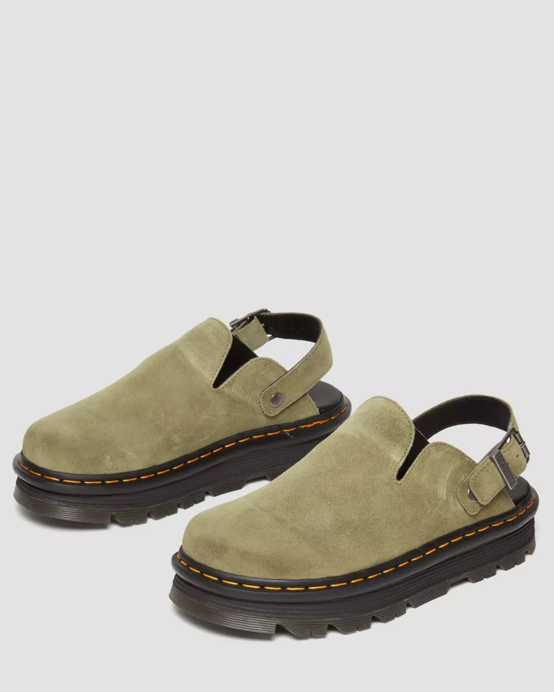 Mules & Slides|Sandals>Dr. Martens Zebzag Suede Casual Slingback Platform Mules Muted Olive — E.H.Suede