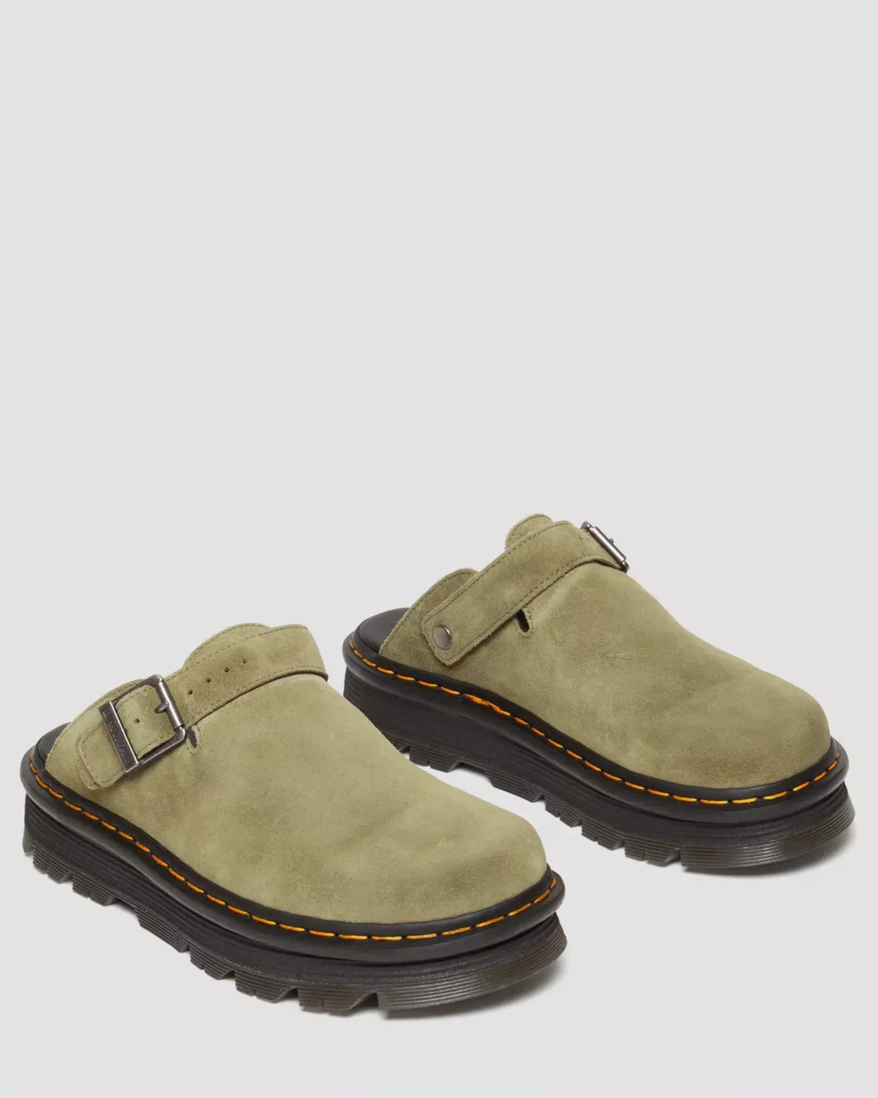 Mules & Slides|Sandals>Dr. Martens Zebzag Suede Casual Slingback Platform Mules Muted Olive — E.H.Suede