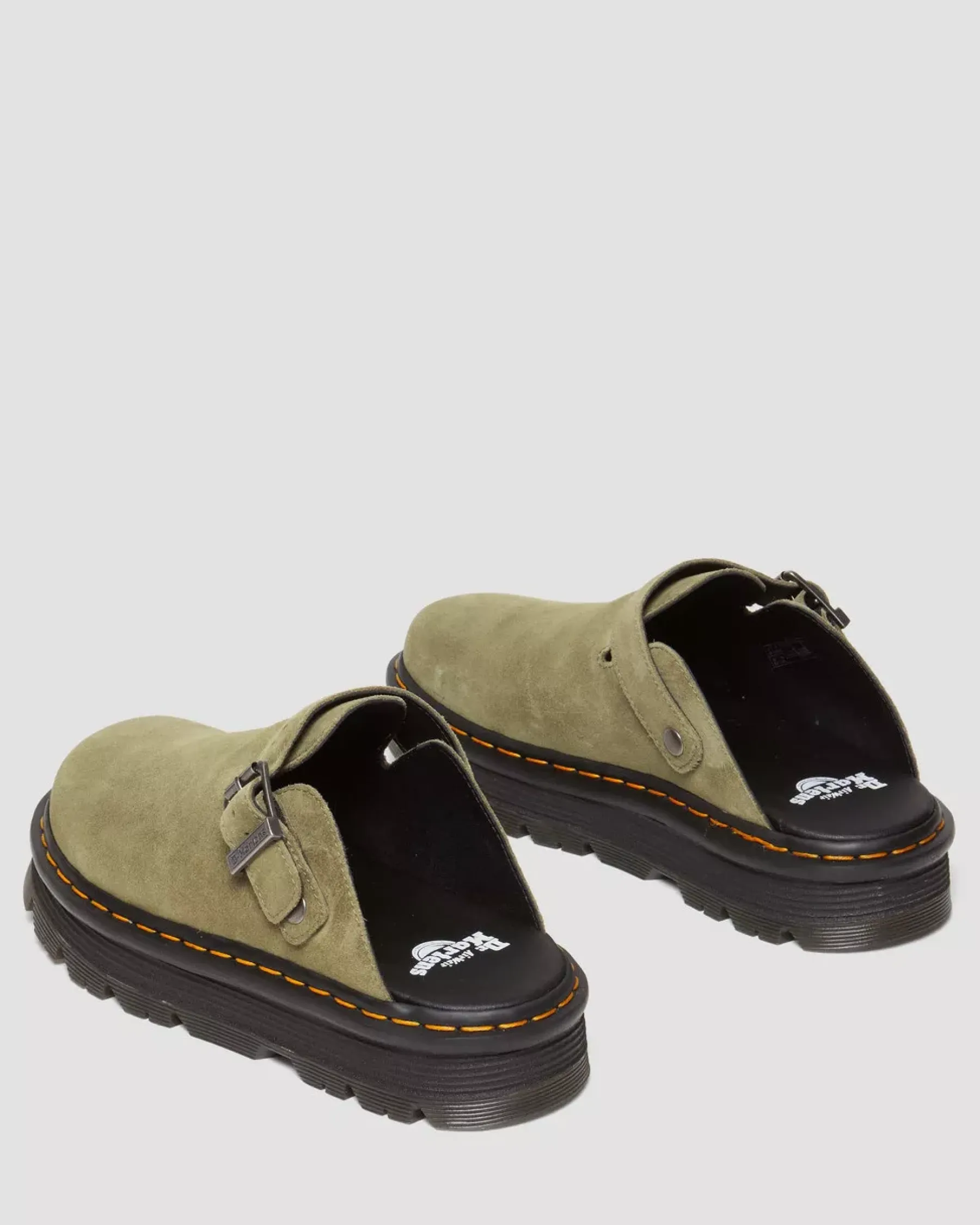 Mules & Slides|Sandals>Dr. Martens Zebzag Suede Casual Slingback Platform Mules Muted Olive — E.H.Suede