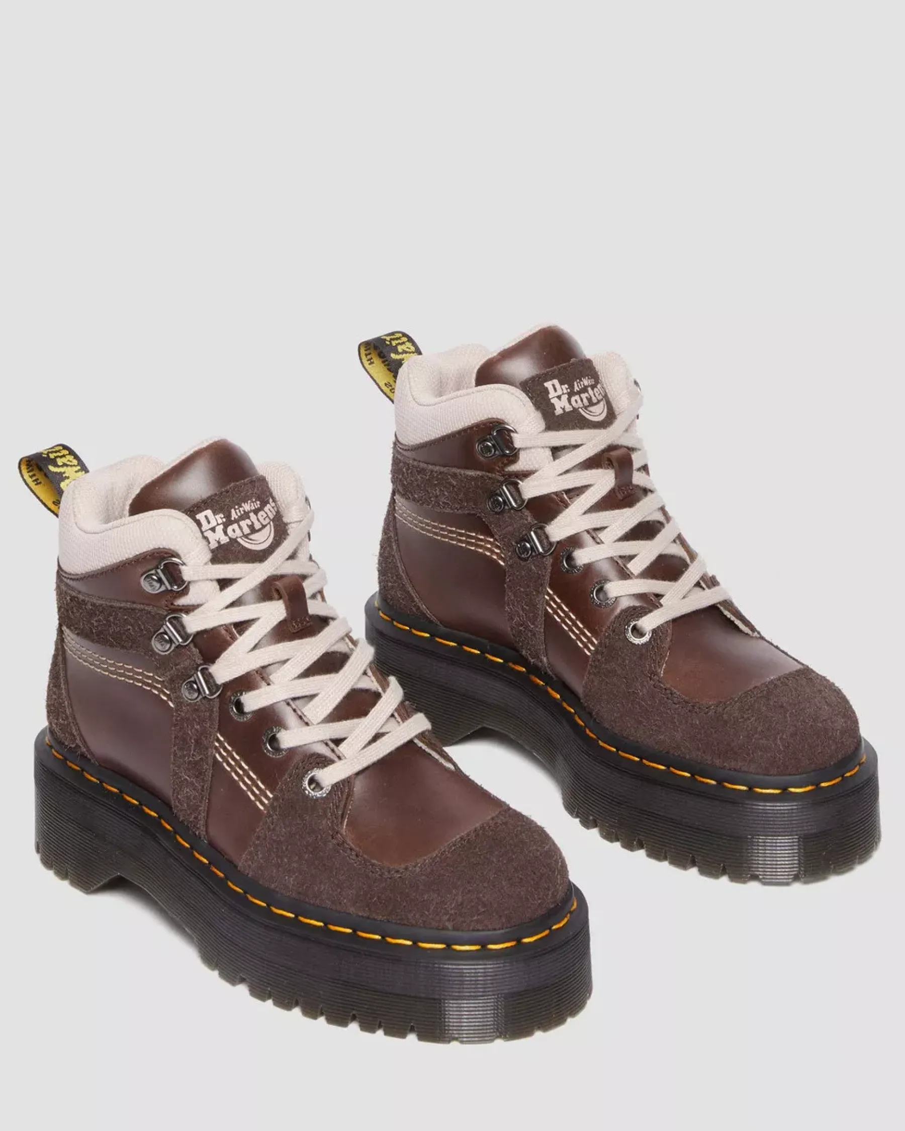Sale|Ankle Boots>Dr. Martens Zuma Leather & Suede Hiker Style Boots DARK BROWN — Classic Pull Up + Wooly Bully