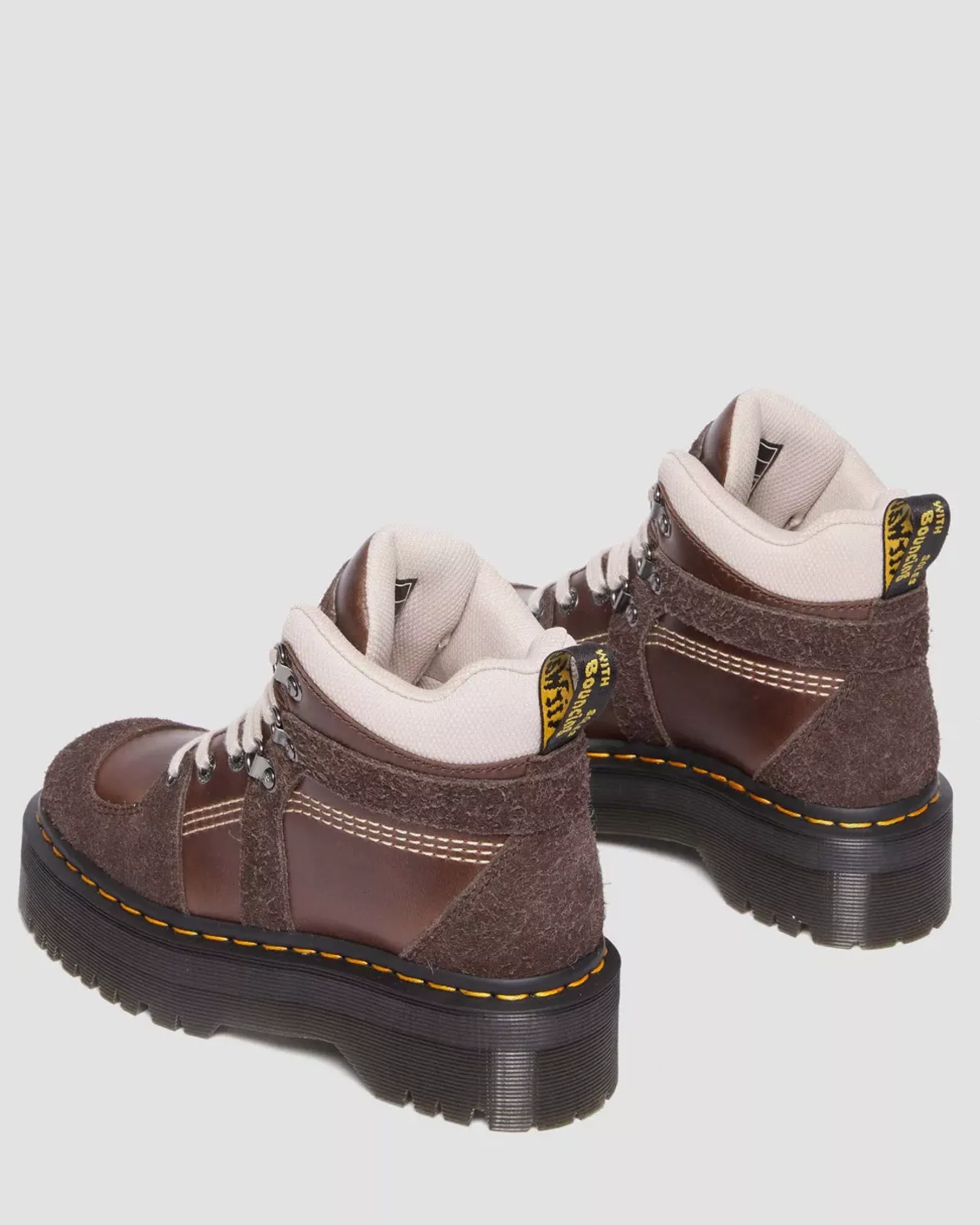 Sale|Ankle Boots>Dr. Martens Zuma Leather & Suede Hiker Style Boots DARK BROWN — Classic Pull Up + Wooly Bully