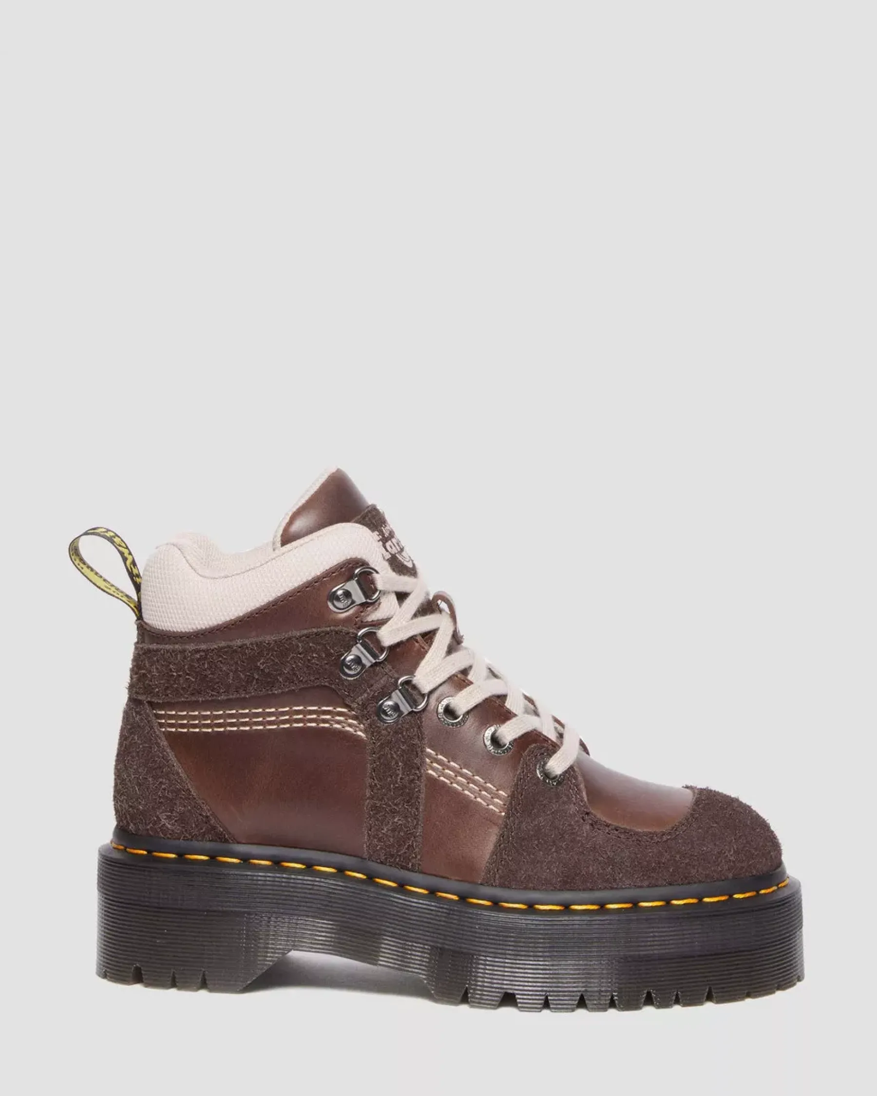Sale|Ankle Boots>Dr. Martens Zuma Leather & Suede Hiker Style Boots DARK BROWN — Classic Pull Up + Wooly Bully