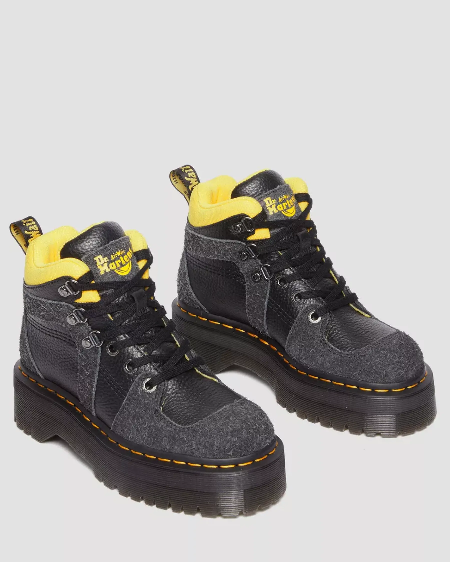 Sale|Ankle Boots>Dr. Martens Zuma Milled Nappa Leather & Suede Hiker Style Boots BLACK