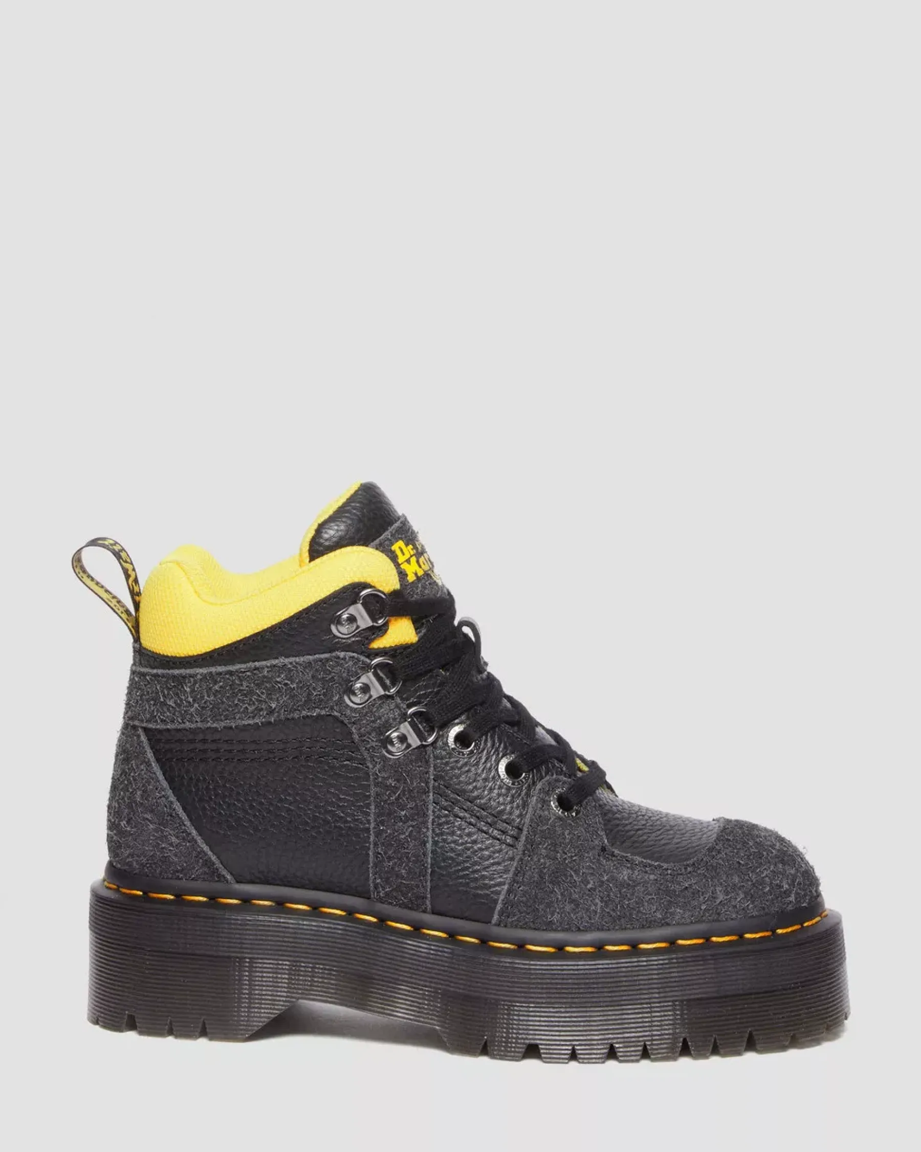 Sale|Ankle Boots>Dr. Martens Zuma Milled Nappa Leather & Suede Hiker Style Boots BLACK